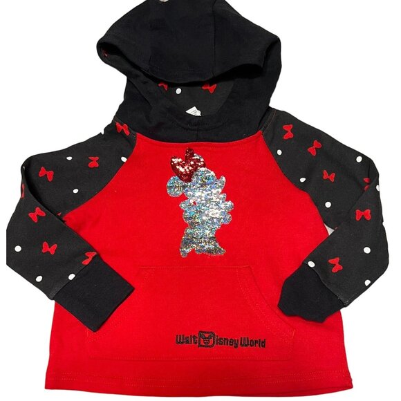 Disney Minnie Mouse Reversible Sequin Hoodie Sweatshirt Pullover Excellent VERY - Picture 1 of 6